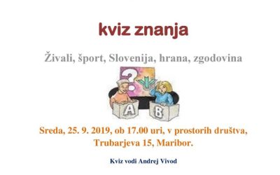 18.9.2019 Vabilo –  kviz znanja zgodovine, živali, Slovenija, hrana in šport