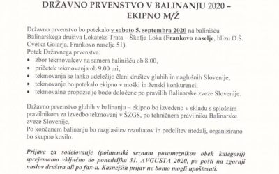 DP balinanje ekipno razpis 2020