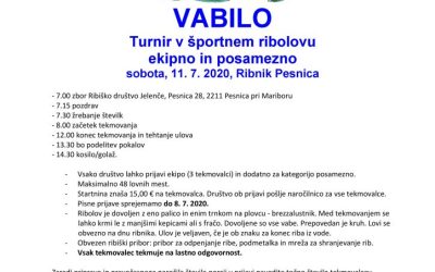 11.7.2020 Vabilo na turnir ribnik Pesnica