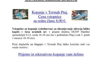 Obvestilo Terme Ptuj vstopnice 2022