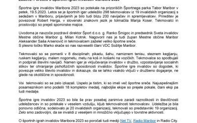 Poročilo o Športnih igrah invalidov Maribora 2023