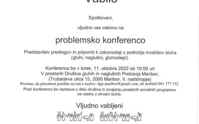 Vabilo Problemska konferenca o gluhih DGNP MB 11.10.2022