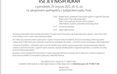 Vabilo na odprtje razstave -Vse je v naših rokah – 29.08.2022  Jakopičevo sprehajališče