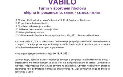 Vabilo ribiški turnir DGNP MB Pesnica